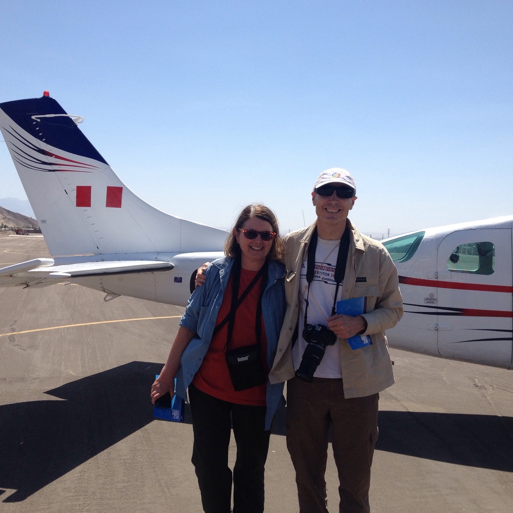 Karen and Paul back to earth after Nazcar lines viewing flight