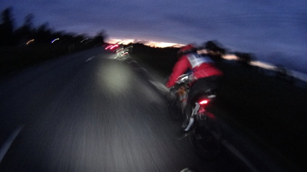 Artistic shot of our bunch at 40km/hr- concentration was important to maintain safety in the dark.