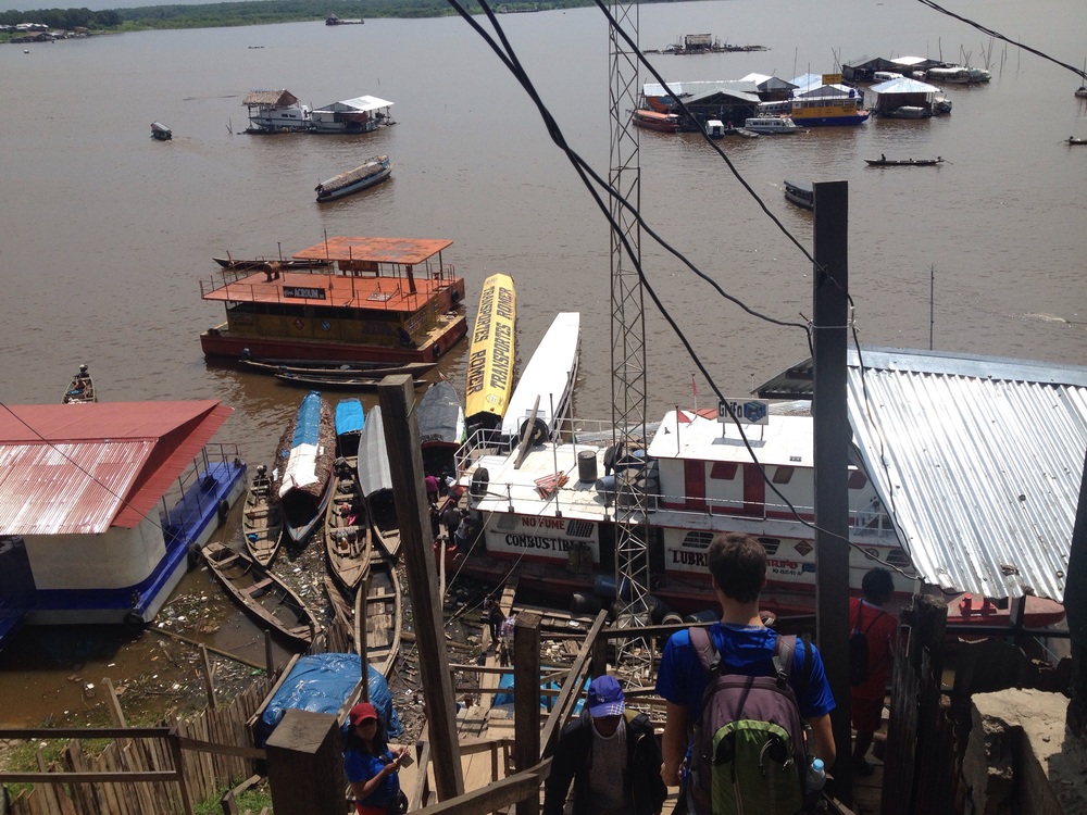 Catching the fast boat from Iquitos wharf to Amazon camp