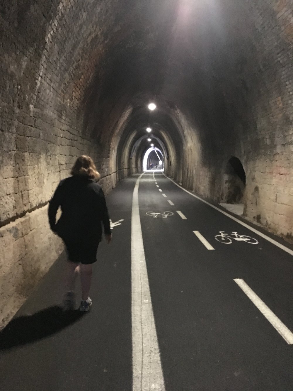 Old Levanto to Bonassola train tunnel built in 1874, survived Allies bombing in WW2, then replaced by a larger train tunnel. It was converted to bicycle/walking path and opened in 2011.